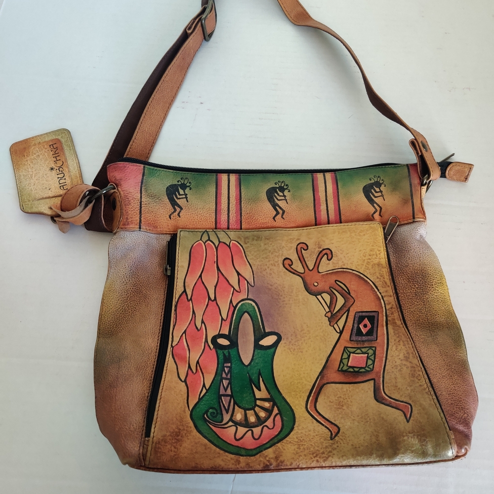 Hand-Painted Leather Shoulder Bag